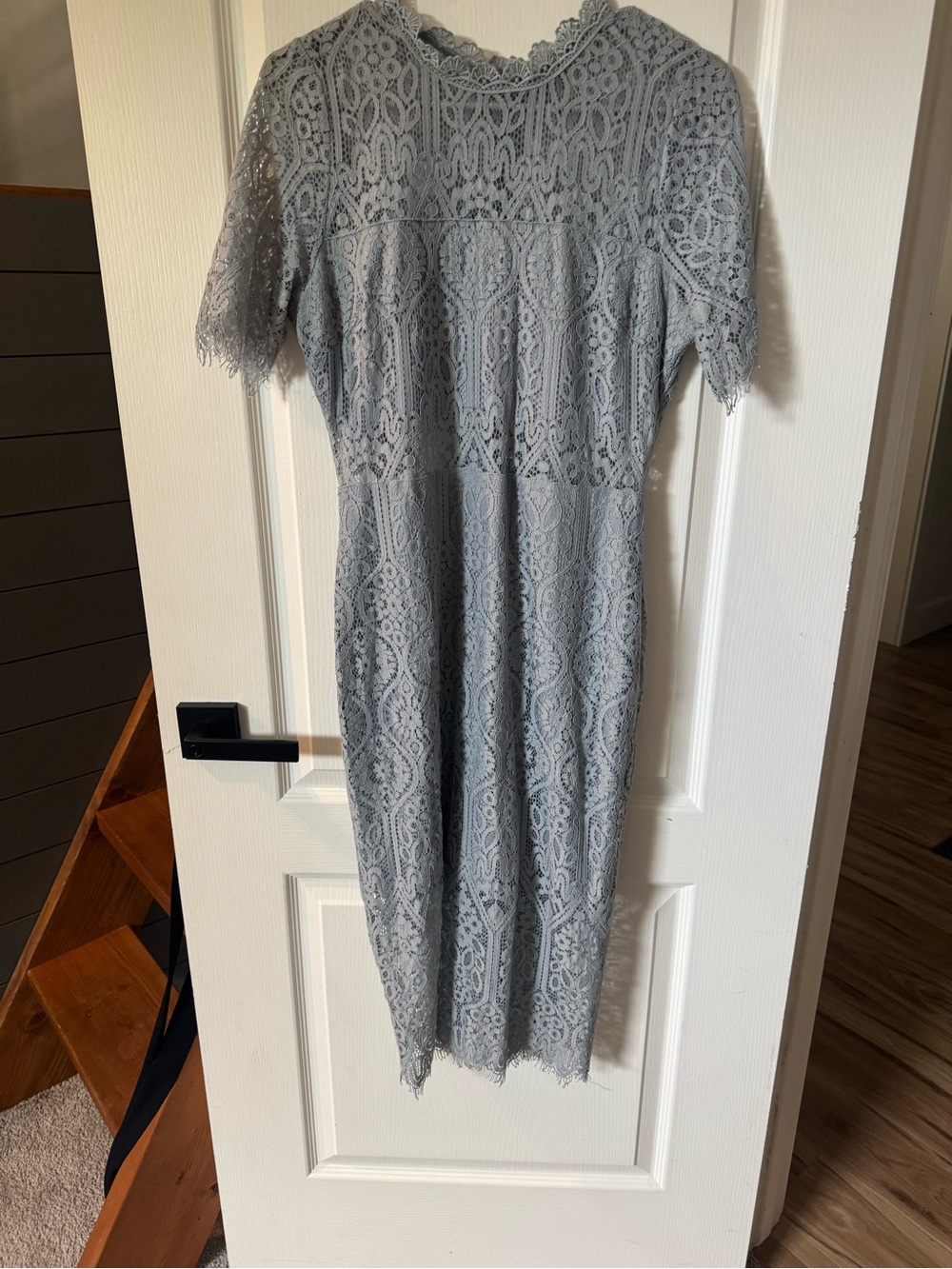 Just Me Lace Midi Dress in Light Gray